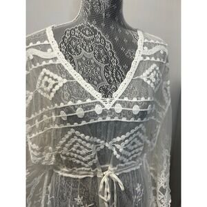 Womens Crochet Lace Tunic Cover Up Size Small White Boho Beach Festival Top